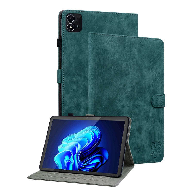 For itel Pad One 10.1 Tiger Pattern Flip Leather Tablet Case(Dark Green)