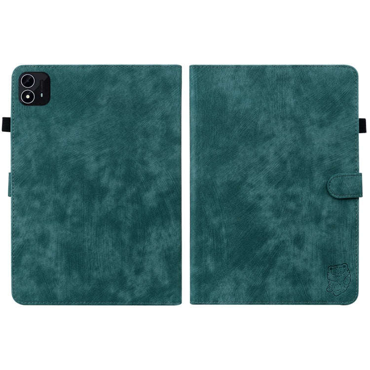 For itel Pad One 10.1 Tiger Pattern Flip Leather Tablet Case(Dark Green)