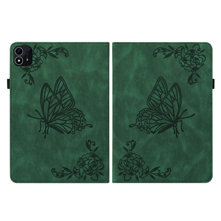 For itel Pad One 10.1 Butterfly Flower Embossed Leather Tablet Case(Green)