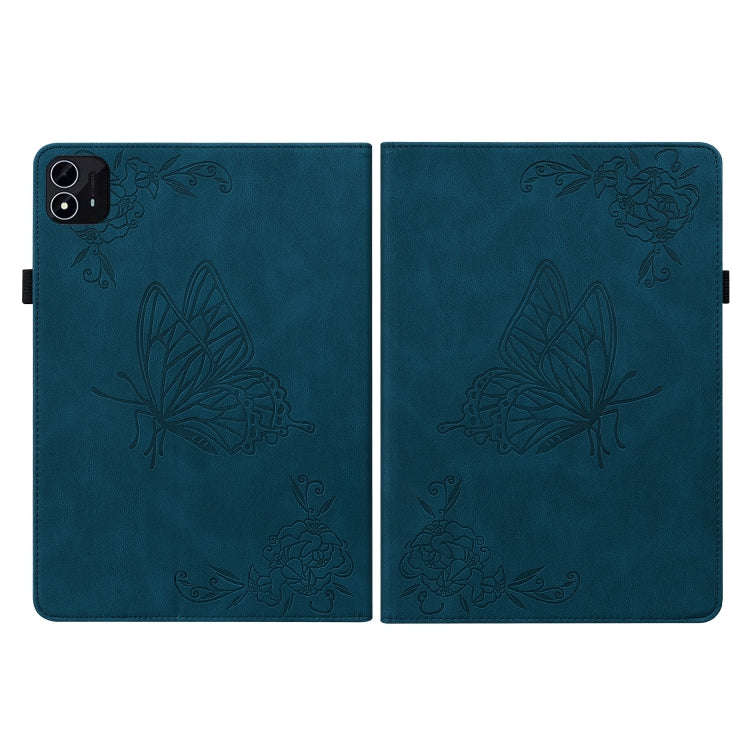 For itel Pad One 10.1 Butterfly Flower Embossed Leather Tablet Case(Blue)