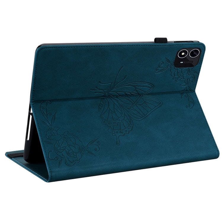 For itel Pad One 10.1 Butterfly Flower Embossed Leather Tablet Case(Blue)