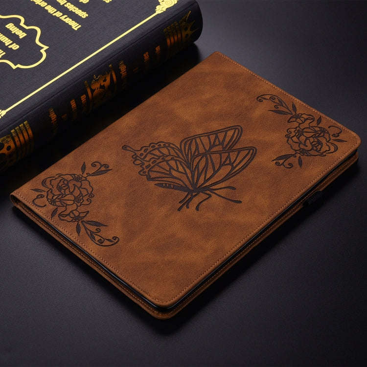 For itel Pad One 10.1 Butterfly Flower Embossed Leather Tablet Case(Brown)