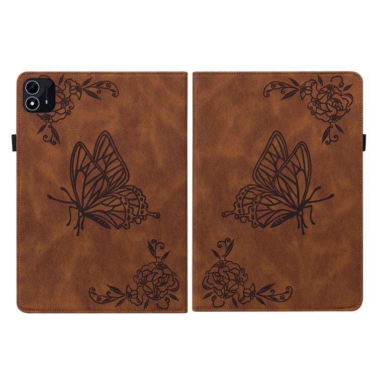 For itel Pad One 10.1 Butterfly Flower Embossed Leather Tablet Case(Brown)