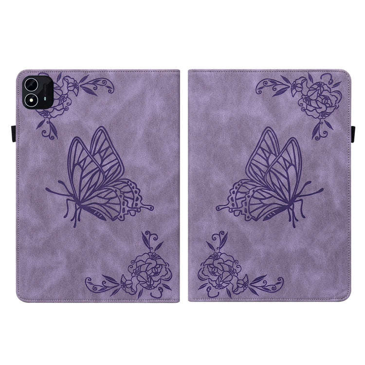 For itel Pad One 10.1 Butterfly Flower Embossed Leather Tablet Case(Purple)