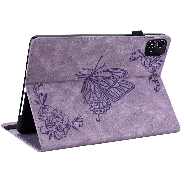 For itel Pad One 10.1 Butterfly Flower Embossed Leather Tablet Case(Purple)