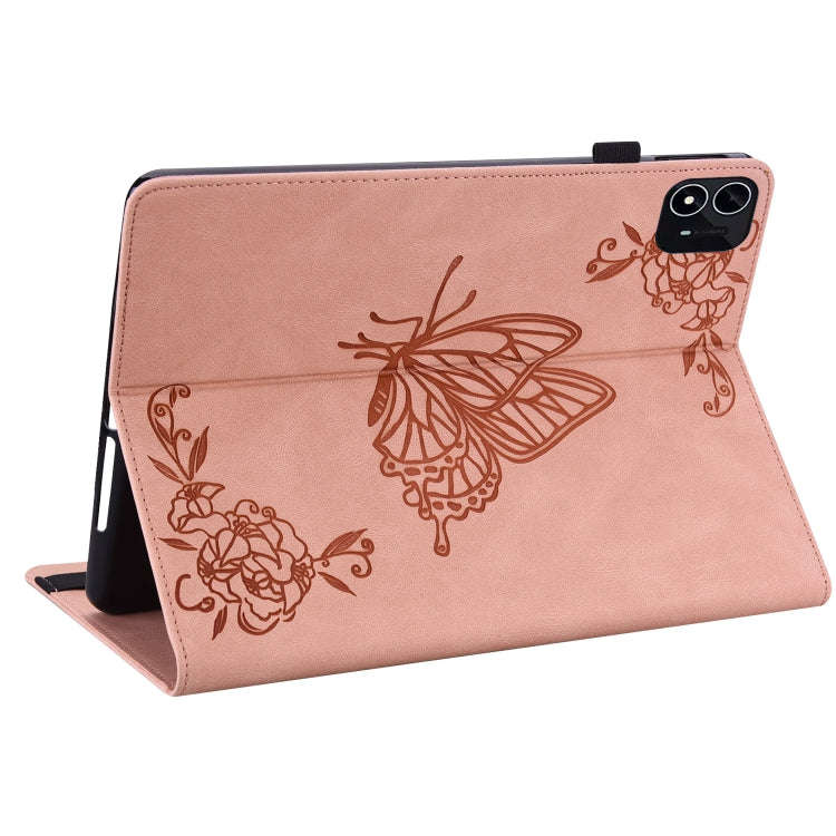 For itel Pad One 10.1 Butterfly Flower Embossed Leather Tablet Case(Rose Gold)