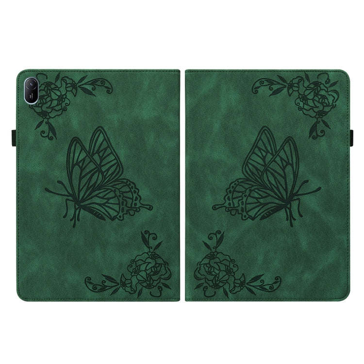 For Huawei MatePad SE 11 2024 Butterfly Flower Embossed Leather Tablet Case(Green)