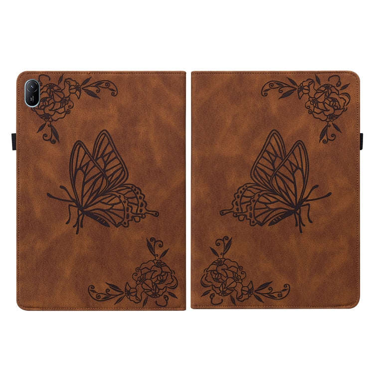 For Huawei MatePad SE 11 2024 Butterfly Flower Embossed Leather Tablet Case(Brown)