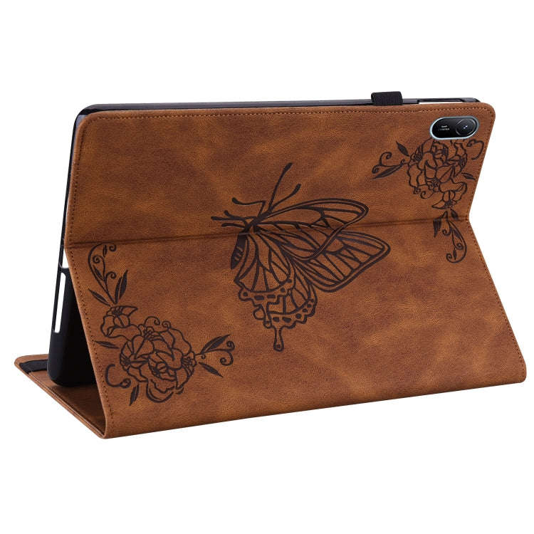 For Huawei MatePad SE 11 2024 Butterfly Flower Embossed Leather Tablet Case(Brown)