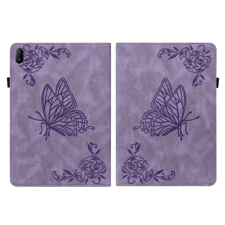 For Huawei MatePad SE 11 2024 Butterfly Flower Embossed Leather Tablet Case(Purple)