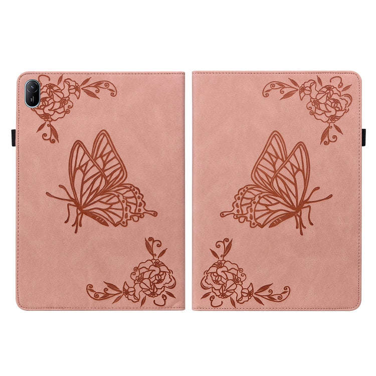 For Huawei MatePad SE 11 2024 Butterfly Flower Embossed Leather Tablet Case(Rose Gold)
