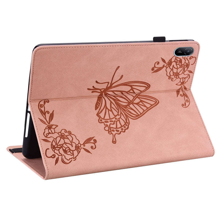 For Huawei MatePad SE 11 2024 Butterfly Flower Embossed Leather Tablet Case(Rose Gold)
