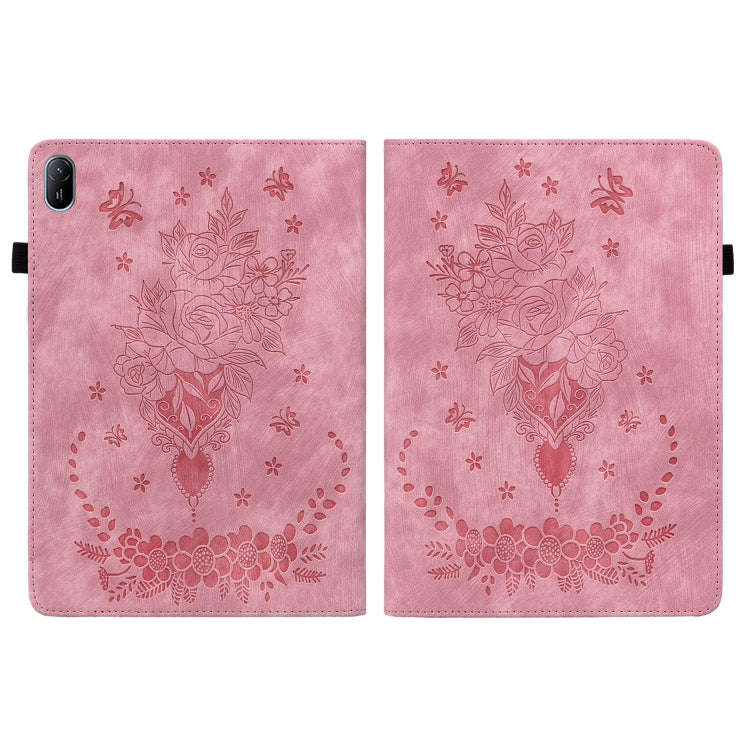 For Huawei MatePad SE 11 2024 Butterfly Rose Embossed Leather Tablet Case(Pink)