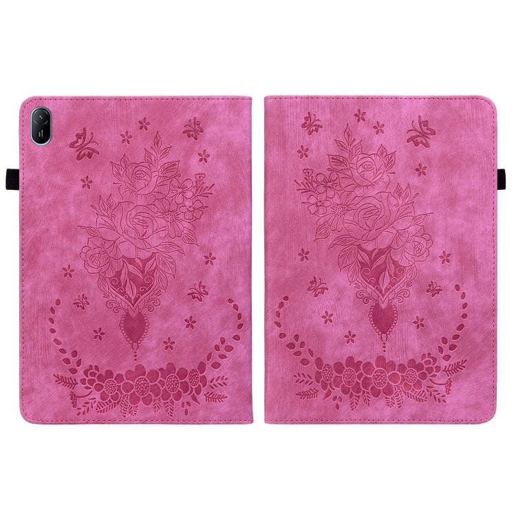 For Huawei MatePad SE 11 2024 Butterfly Rose Embossed Leather Tablet Case(Rose Red)