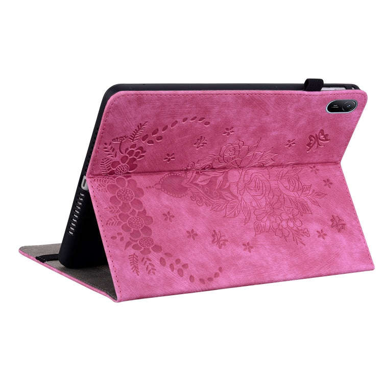 For Huawei MatePad SE 11 2024 Butterfly Rose Embossed Leather Tablet Case(Rose Red)