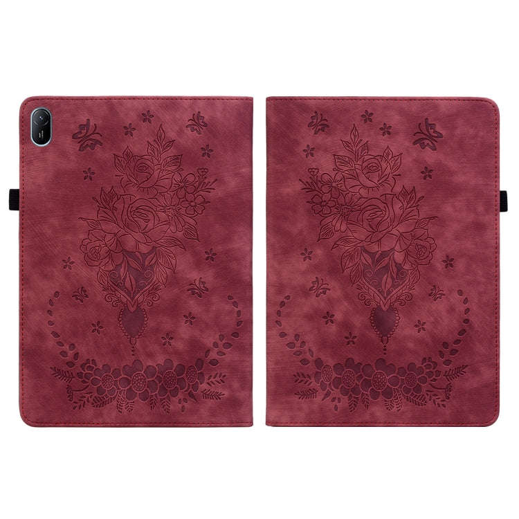 For Huawei MatePad SE 11 2024 Butterfly Rose Embossed Leather Tablet Case(Red)