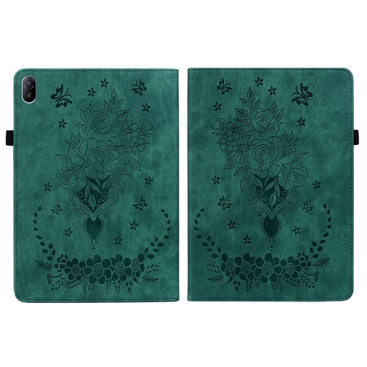 For Huawei MatePad SE 11 2024 Butterfly Rose Embossed Leather Tablet Case(Green)