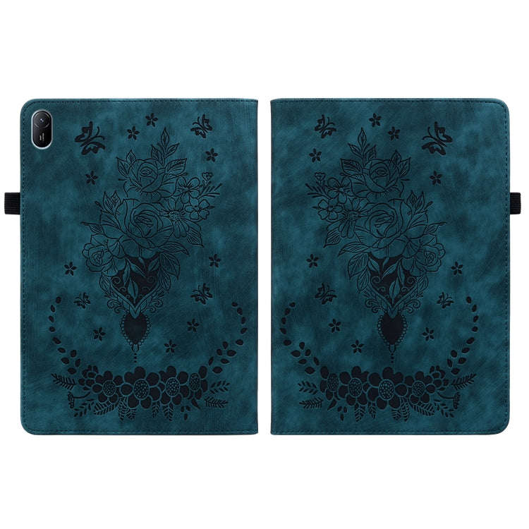 For Huawei MatePad SE 11 2024 Butterfly Rose Embossed Leather Tablet Case(Dark Blue)