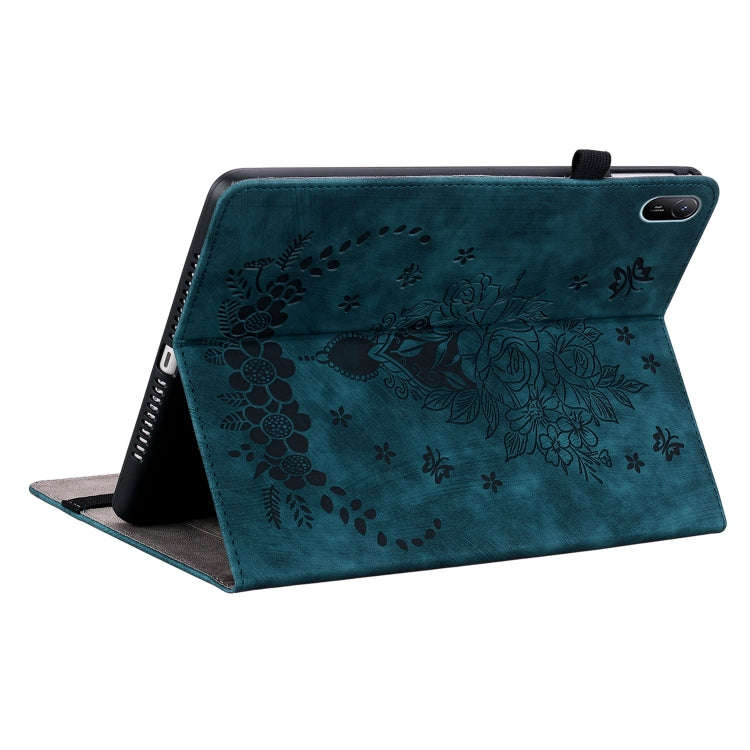 For Huawei MatePad SE 11 2024 Butterfly Rose Embossed Leather Tablet Case(Dark Blue)