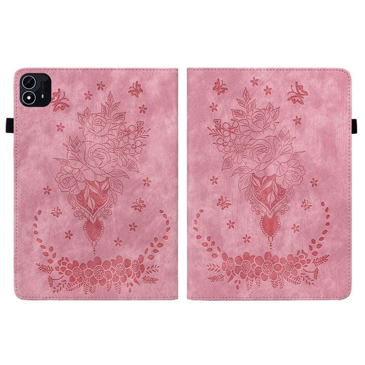 For itel Pad One 10.1 Butterfly Rose Embossed Leather Tablet Case(Pink)