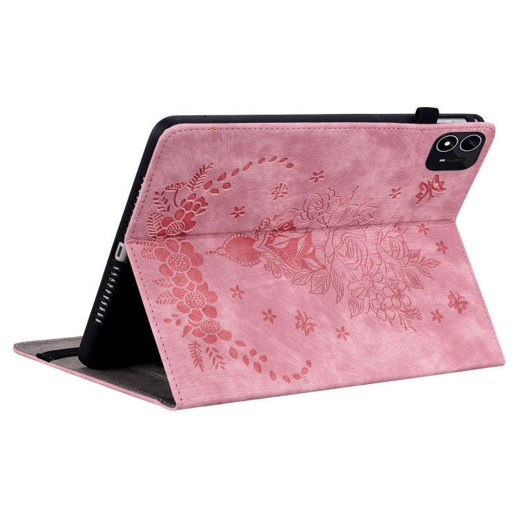 For itel Pad One 10.1 Butterfly Rose Embossed Leather Tablet Case(Pink)