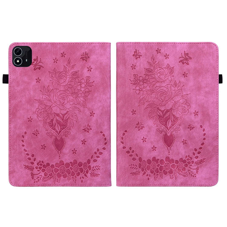 For itel Pad One 10.1 Butterfly Rose Embossed Leather Tablet Case(Rose Red)