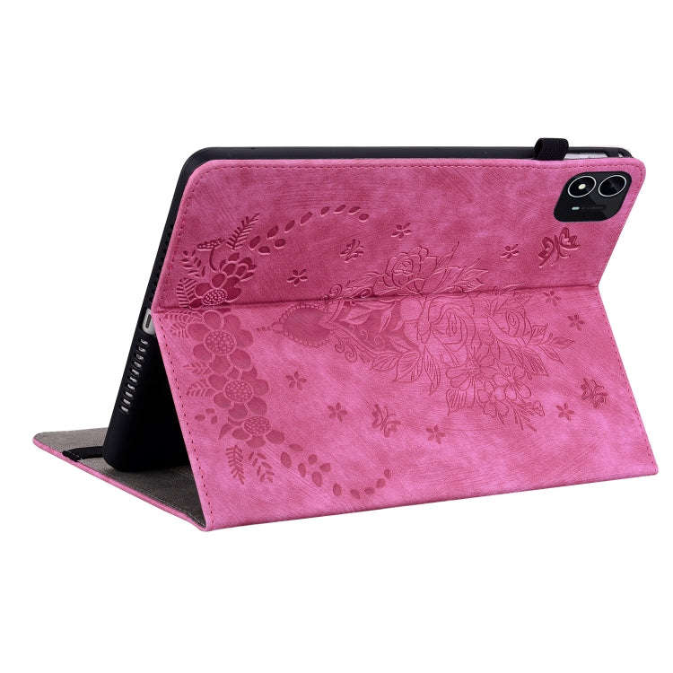 For itel Pad One 10.1 Butterfly Rose Embossed Leather Tablet Case(Rose Red)