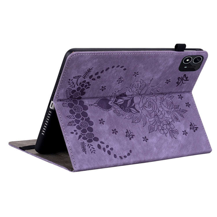 For itel Pad One 10.1 Butterfly Rose Embossed Leather Tablet Case(Purple)
