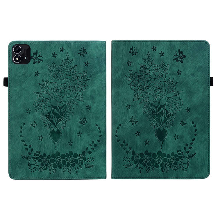 For itel Pad One 10.1 Butterfly Rose Embossed Leather Tablet Case(Green)