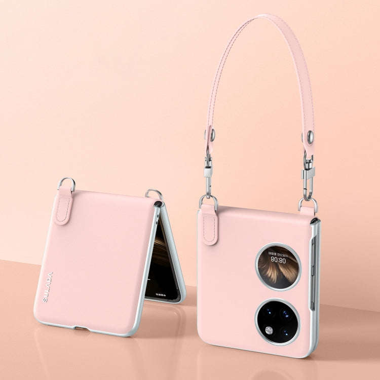For Huawei P50 Pocket / Pocket S SULADA Skin Feel Liquid Leather Phone Case with Strap(Pink)