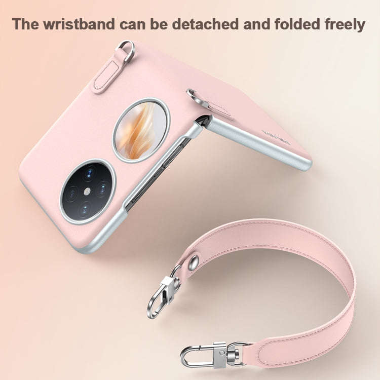 For Huawei P50 Pocket / Pocket S SULADA Skin Feel Liquid Leather Phone Case with Strap(Pink)