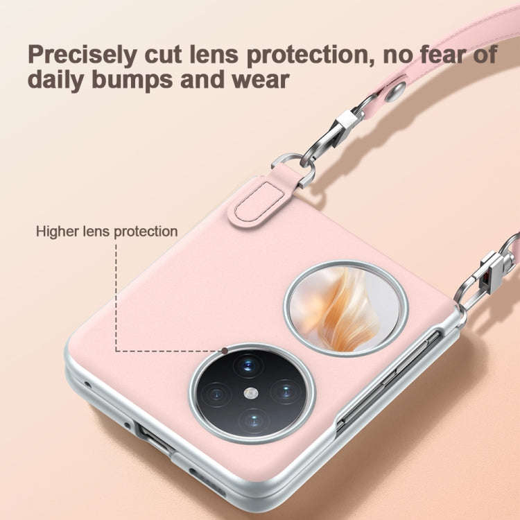 For Huawei P50 Pocket / Pocket S SULADA Skin Feel Liquid Leather Phone Case with Strap(Pink)