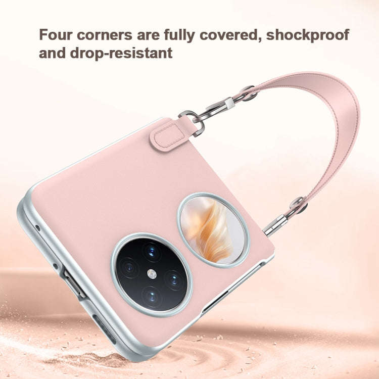 For Huawei P50 Pocket / Pocket S SULADA Skin Feel Liquid Leather Phone Case with Strap(Pink)