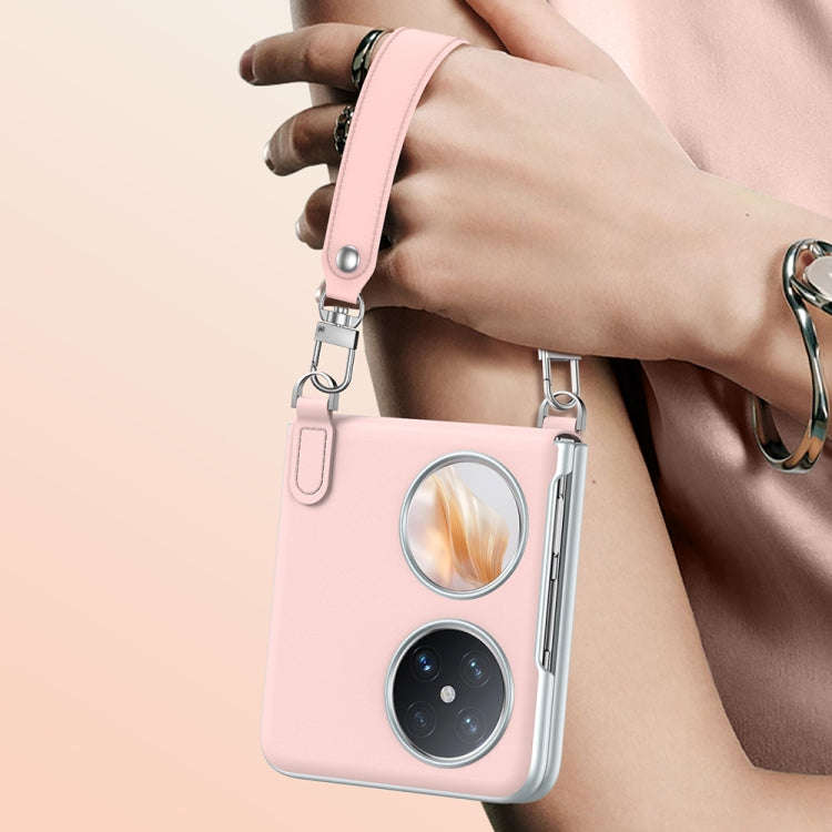 For Huawei P50 Pocket / Pocket S SULADA Skin Feel Liquid Leather Phone Case with Strap(Pink)