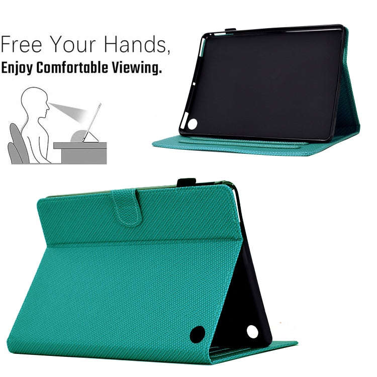 For Amazon Kindle Fire HD 10 2023 / 2021 Solid Color Fiber Texture Smart Tablet Leather Case(Lake...