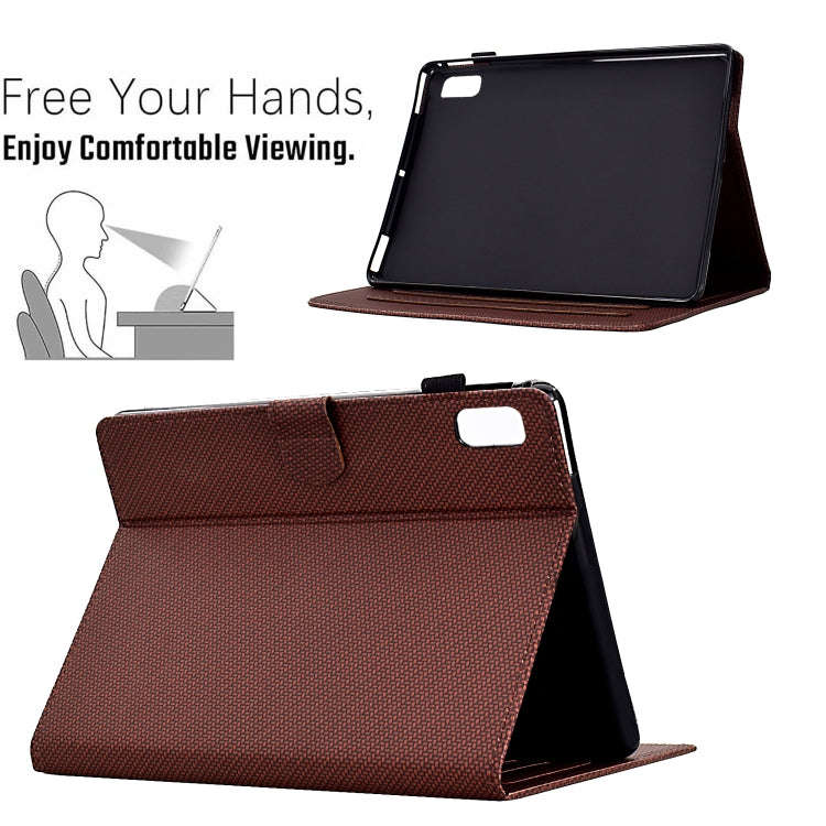 For Lenovo Tab M9 TB-310FU Solid Color Fiber Texture Smart Tablet Leather Case(Brown)