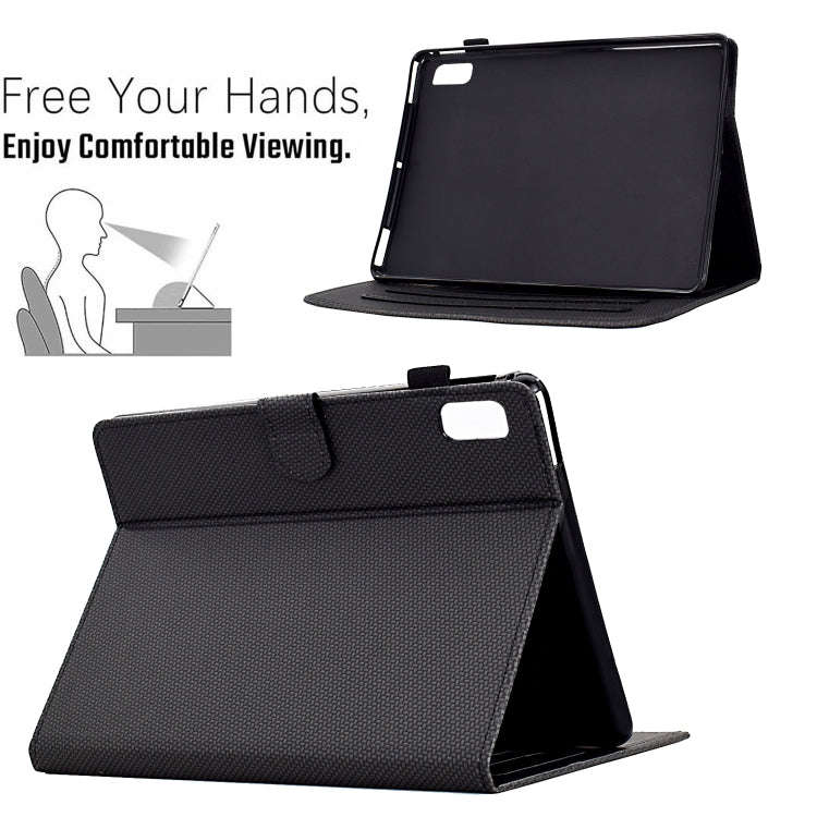 For Lenovo Tab M9 TB-310FU Solid Color Fiber Texture Smart Tablet Leather Case(Black)