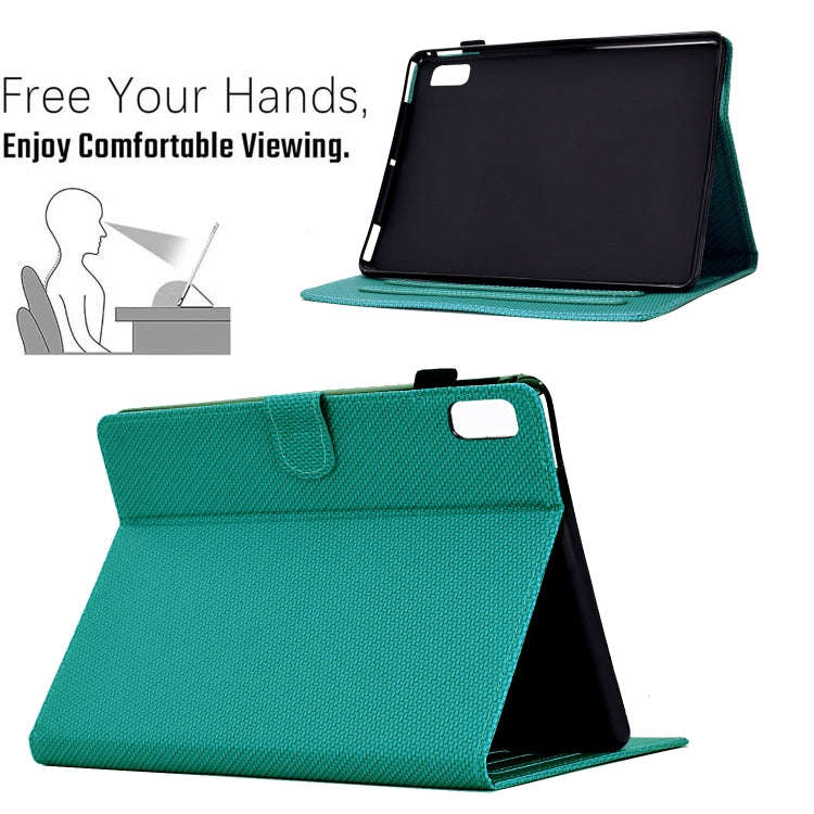 For Lenovo Tab M9 TB-310FU Solid Color Fiber Texture Smart Tablet Leather Case(Lake Green)