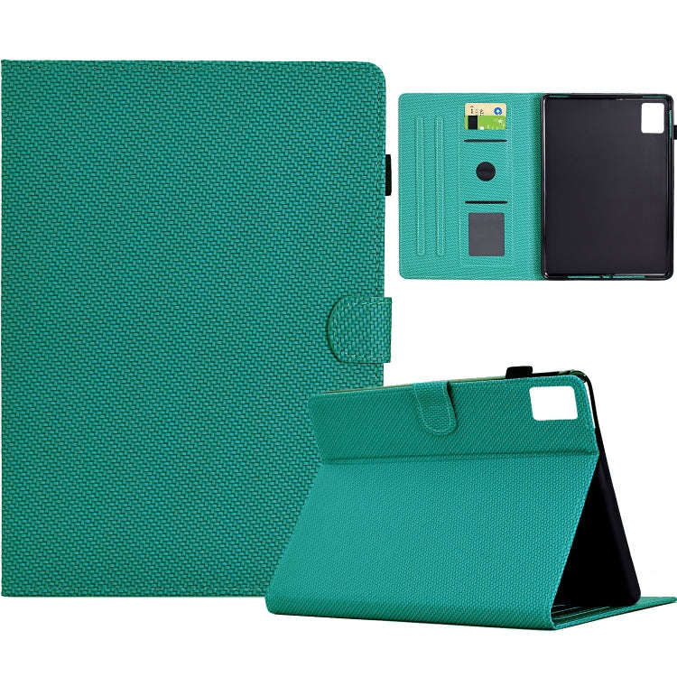 For Lenovo Tab M11 / Xiaoxin Pad 2024 Solid Color Fiber Texture Smart Tablet Leather Case(Lake Gr...