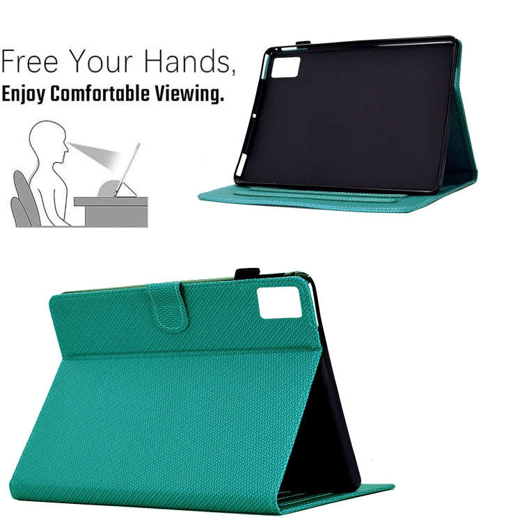 For Lenovo Tab M11 / Xiaoxin Pad 2024 Solid Color Fiber Texture Smart Tablet Leather Case(Lake Gr...