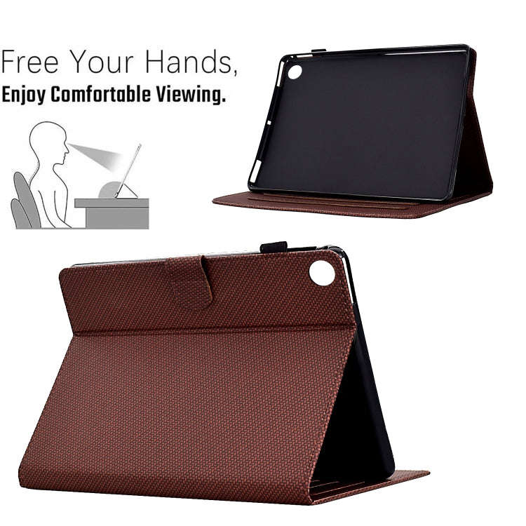 For Lenovo Tab M10 Plus 3rd Gen Solid Color Fiber Texture Smart Tablet Leather Case(Brown)