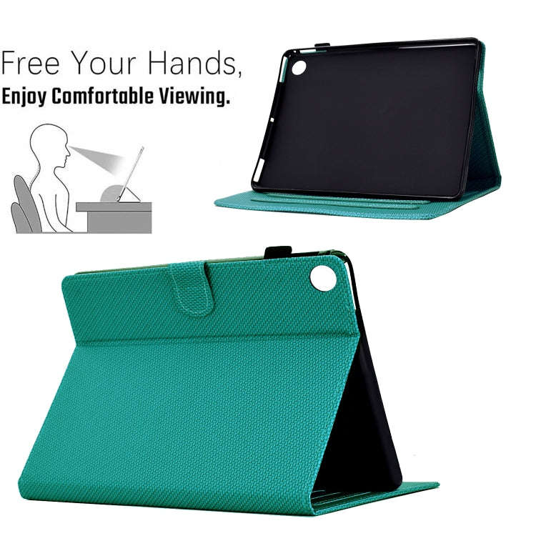 For Lenovo Tab M10 Plus 3rd Gen Solid Color Fiber Texture Smart Tablet Leather Case(Lake Green)