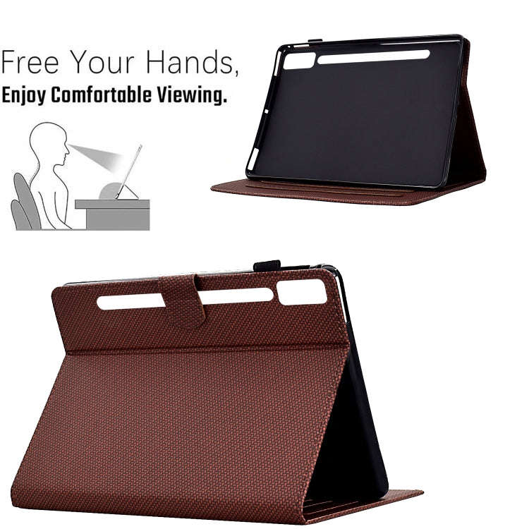 For Lenovo Tab P12 Solid Color Fiber Texture Smart Tablet Leather Case(Brown)