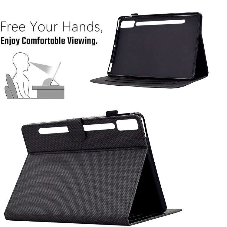 For Lenovo Tab P12 Solid Color Fiber Texture Smart Tablet Leather Case(Black)