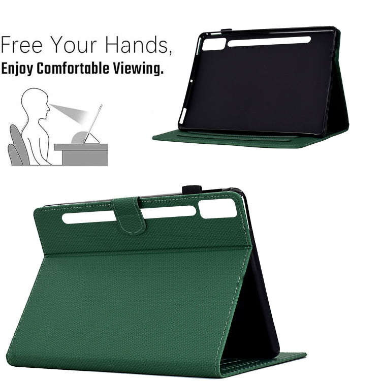 For Lenovo Tab P12 Solid Color Fiber Texture Smart Tablet Leather Case(Green)