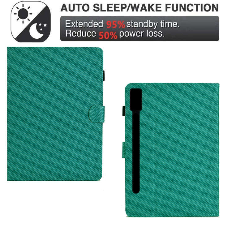 For Lenovo Tab P12 Solid Color Fiber Texture Smart Tablet Leather Case(Lake Green)