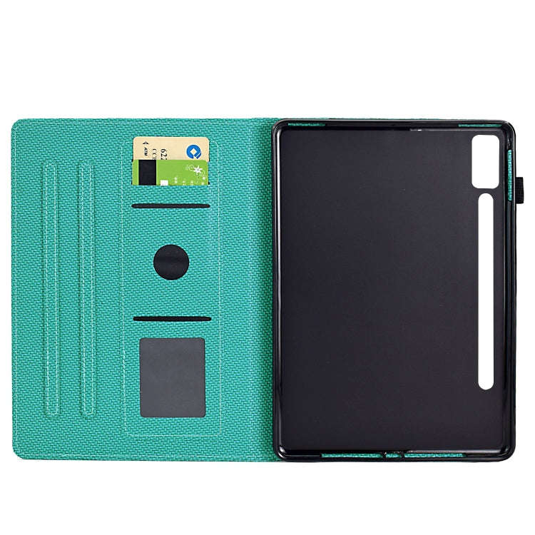 For Lenovo Tab P12 Solid Color Fiber Texture Smart Tablet Leather Case(Lake Green)