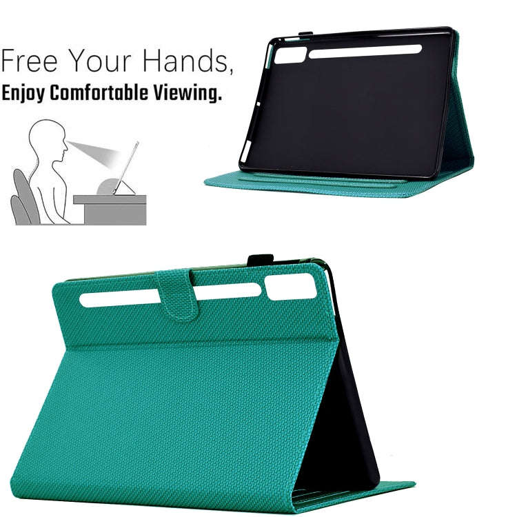 For Lenovo Tab P12 Solid Color Fiber Texture Smart Tablet Leather Case(Lake Green)