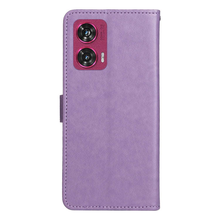 For Motorola Edge 50 Fusion Cat and Bee Embossed Flip Leather Phone Case(Purple)