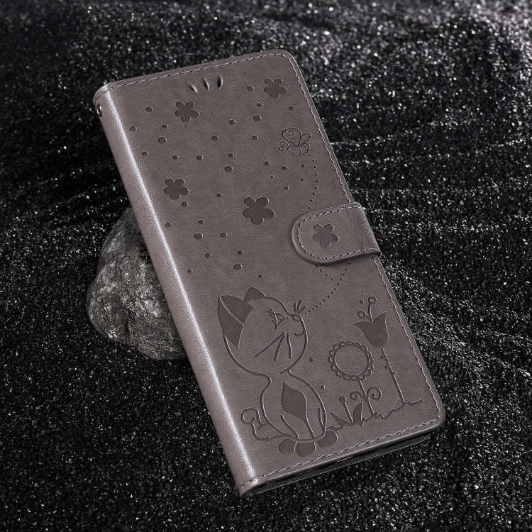 For Motorola Edge 50 Ultra Cat and Bee Embossed Flip Leather Phone Case(Grey)